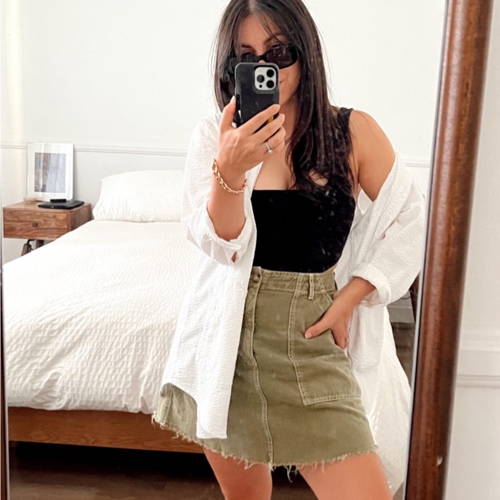 Zara Linen Blend Premium Olive Green Women's Skirt